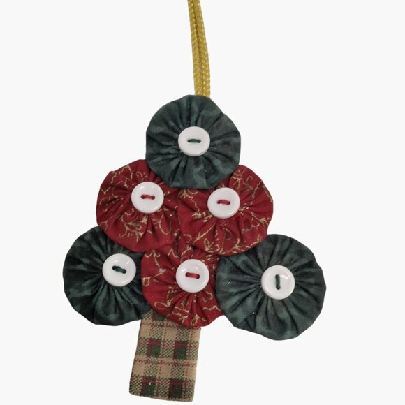 Yoyo Christmas Tree Ornament Button Quilted USA - Picture 2 of 5